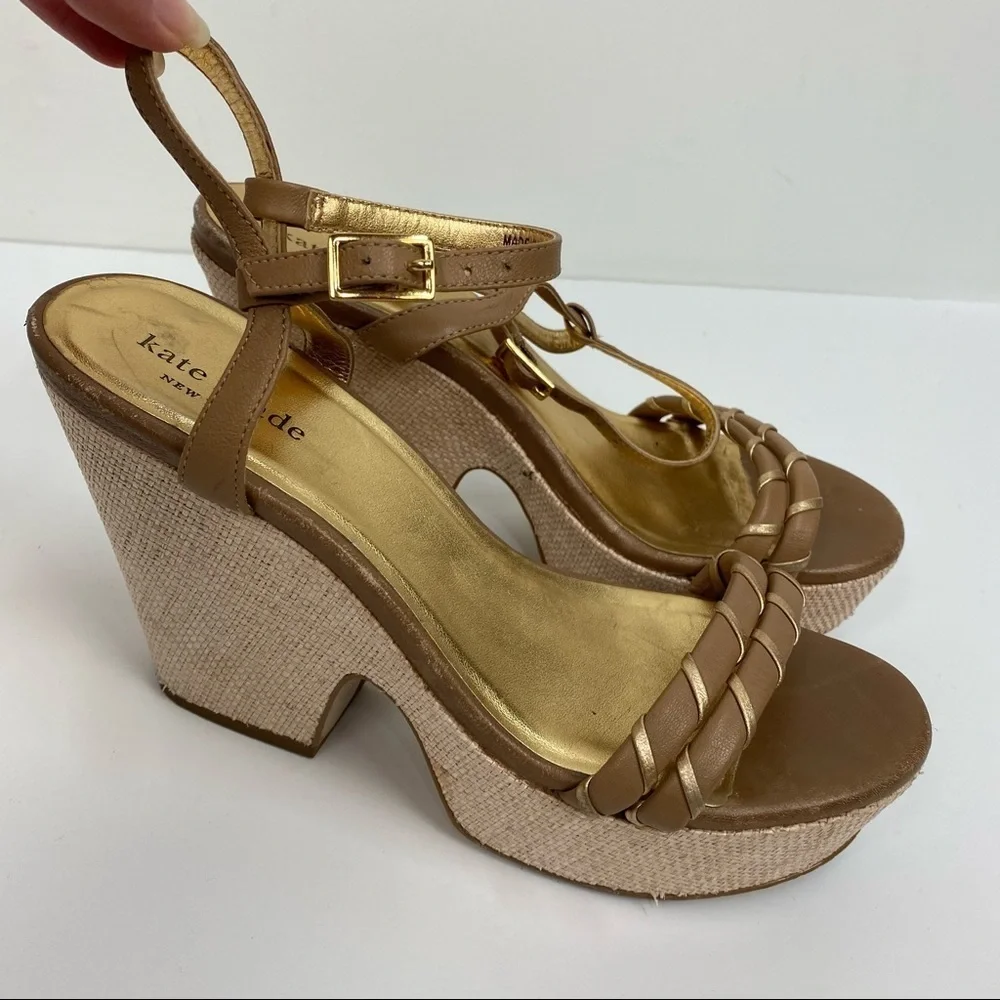 Y2k Vintage Chonk Chunky Kate Spade New York Platform Wedges Sandals Ankle Strap